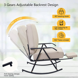 PrimePatio Outdoor Rocking Chair with adjustable angle backrest-Beige