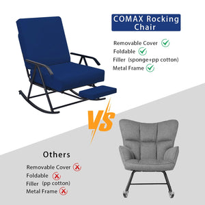 PrimePatio Outdoor Rocking Chair-Cotton and Linen Fabrics ,Removable Cover Foldable,Filler (sponge+pp cotton),Metal Frame.