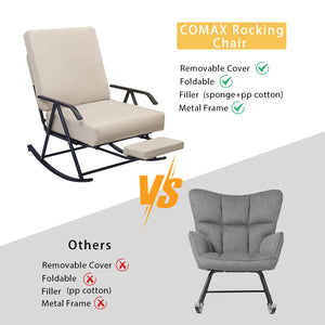 PrimePatio Beige Outdoor Rocking Chair-Cotton and Linen Fabrics ,Removable Cover Foldable,Filler (sponge+pp cotton),Metal Frame.