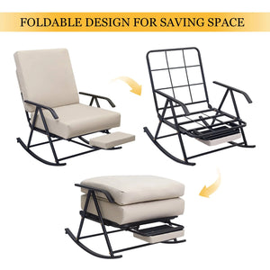 Patio Rocker Chair Metal with Footrest & Padded Seat