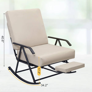 Patio Rocker Chair Metal with Footrest & Padded Seat