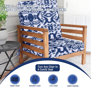 Patio Chair Cushions 17x16, Outdoor Chair Cushions Set of 2, Waterproof Outdoor Seat Cushions with Fade Resistant Pattern, Patio Furniture Garden Sofa Couch Pads with Ties (Navy Blue)