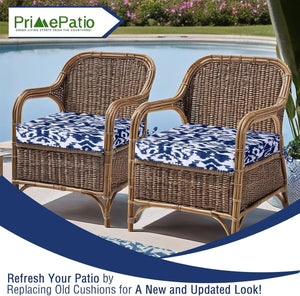 Patio Chair Cushions 17x16, Outdoor Chair Cushions Set of 2, Waterproof Outdoor Seat Cushions with Fade Resistant Pattern, Patio Furniture Garden Sofa Couch Pads with Ties (Navy Blue)