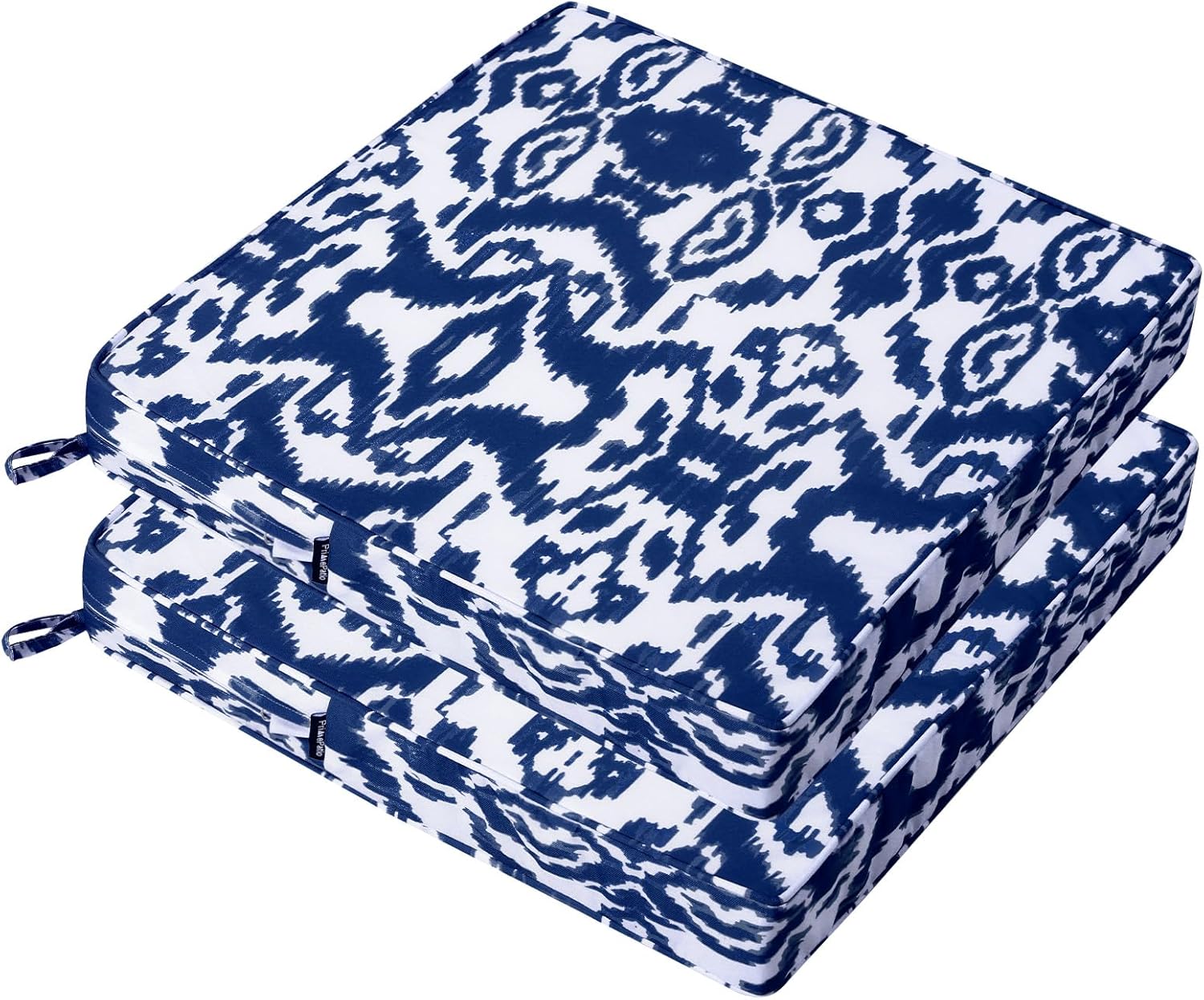 Patio Chair Cushions 17x16, Outdoor Chair Cushions Set of 2, Waterproof Outdoor Seat Cushions with Fade Resistant Pattern, Patio Furniture Garden Sofa Couch Pads with Ties (Navy Blue)