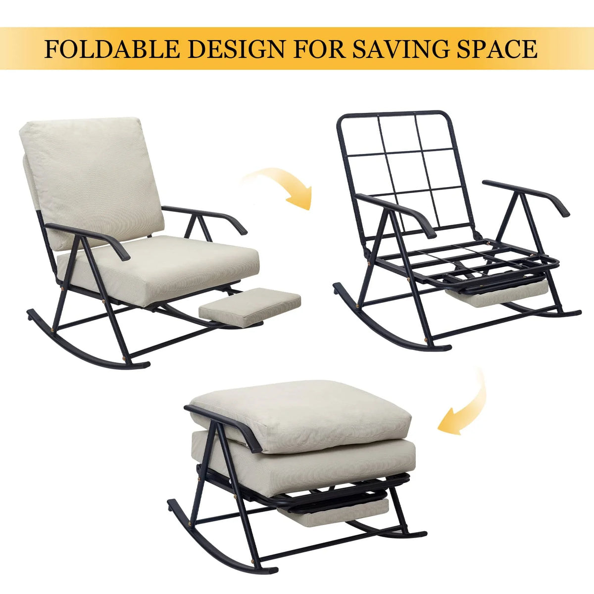COMAX Beige Glider Rocking Chair  foldable design for saving space