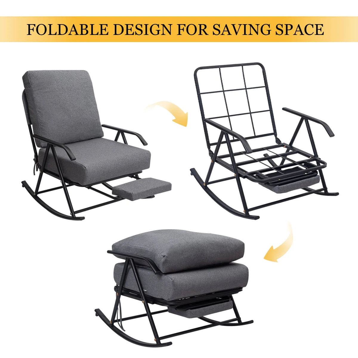 COMAX Glider Rocking Chair-Cotton and Linen Fabrics foldable design for saving space