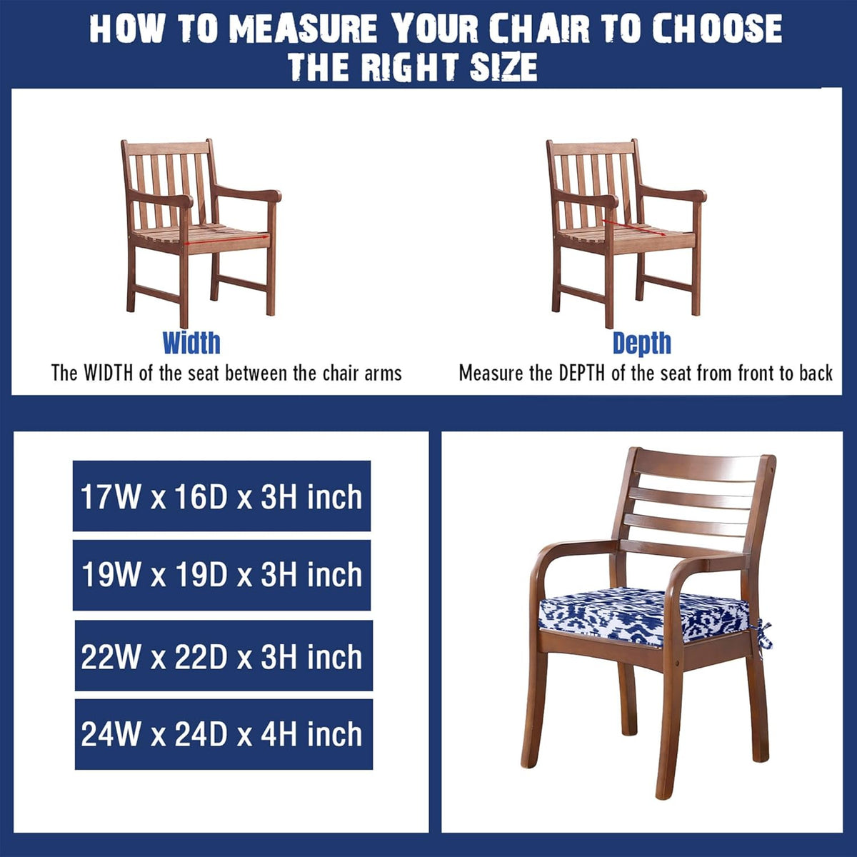 Outdoor Chair Cushions Set of 2-Navy size