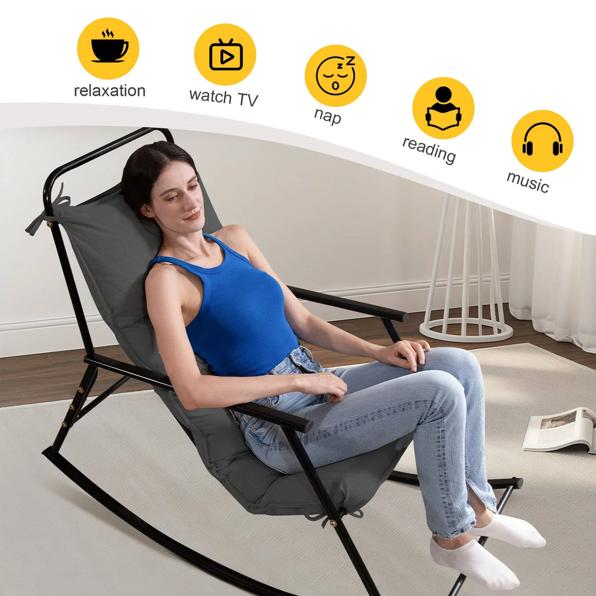 COAMX Rocking Chair can be used in many scenarios such as reading, listening to music, resting, watching TV, etc.