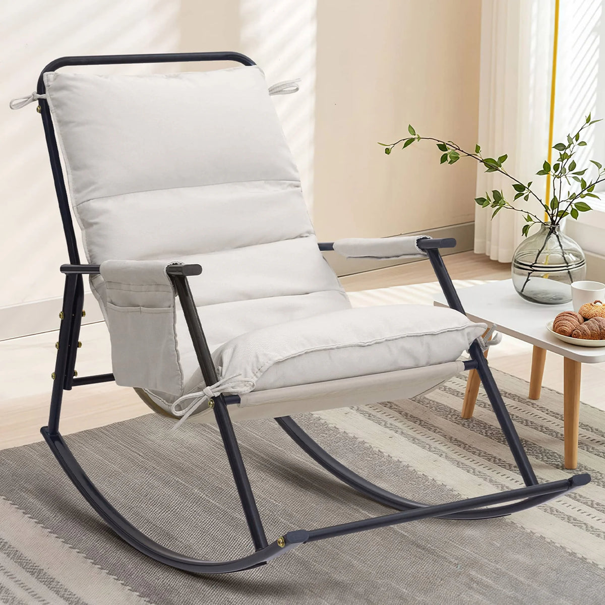 COMAX Beige Rocking Chair Cotton-linen fabric Interior Scene