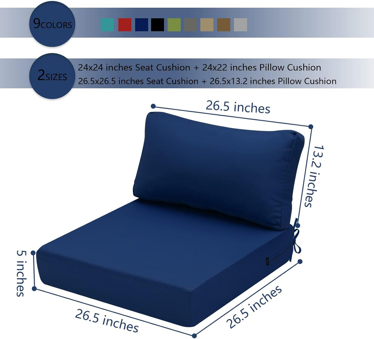 Hampton Bay Replacement Cushion for Sofa Couch Chair, Water-Resistant Canvas; Natural; Dark Cerulean
