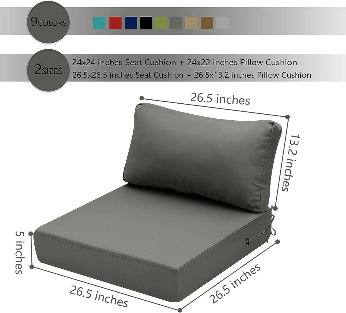 Hampton Bay Replacement Cushions for Sofa Couch Chair, Water-Resistant Canvas; Natural; Medium Grey