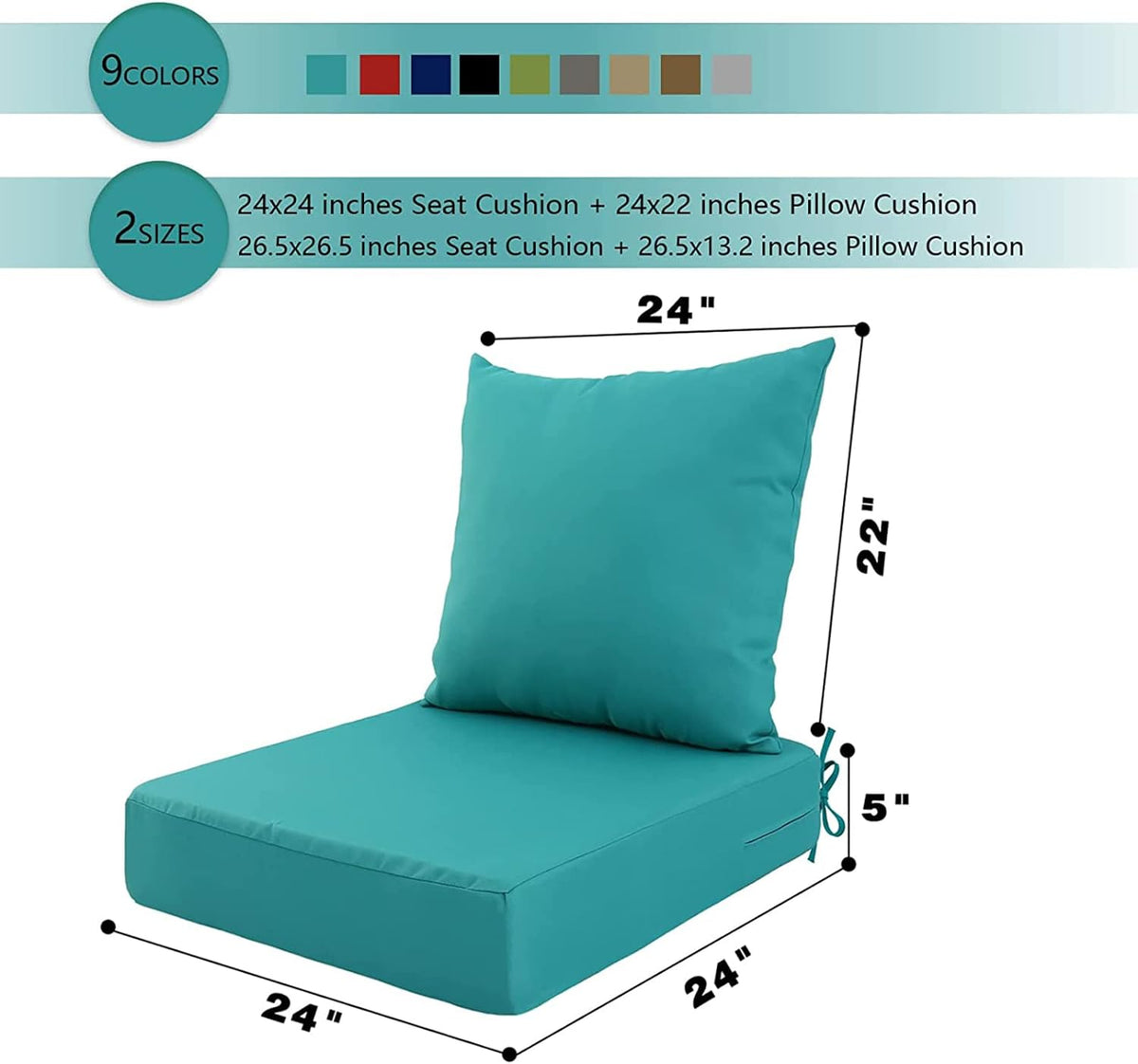 Hampton Bay Replacement Cushions for Sofa Couch Chair, Water-Resistant Canvas; Natural; Peacock Blue