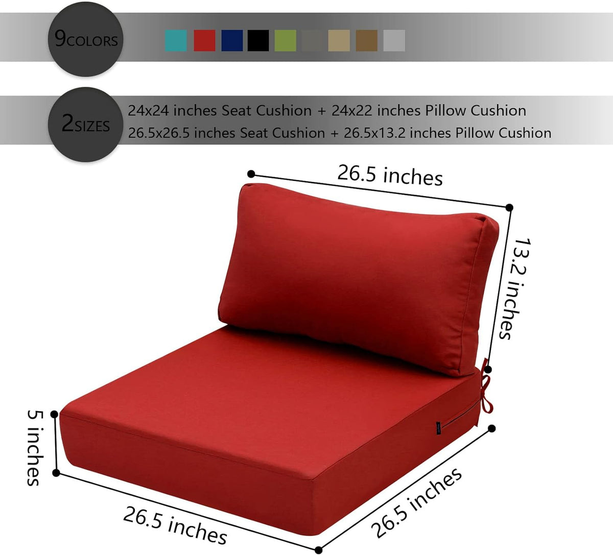 Hampton Bay Replacement Cushions for Sofa Couch Chair, Water-Resistant Canvas; Natural; Lipstick Red