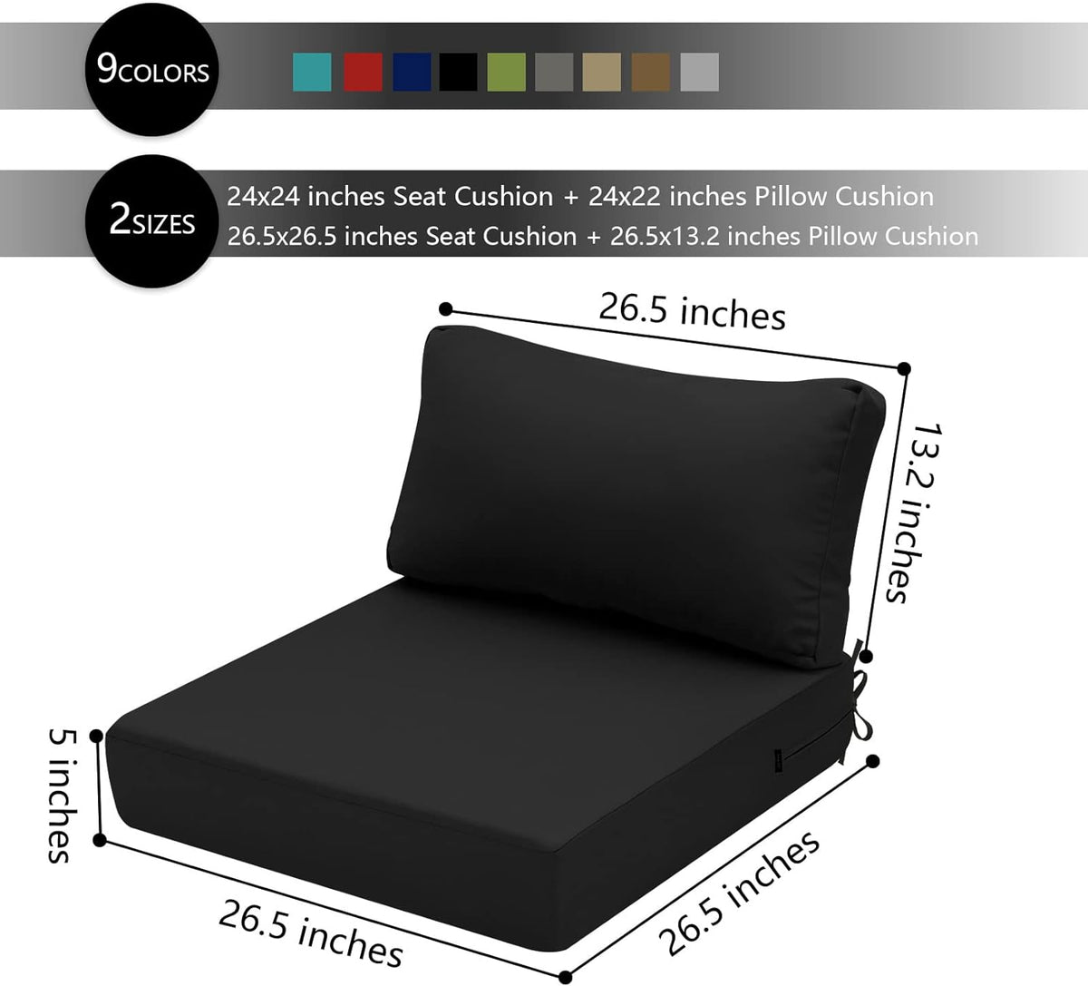 Hampton Bay Replacement Cushions for Sofa Couch Chair, Water-Resistant Canvas; Natural; Black