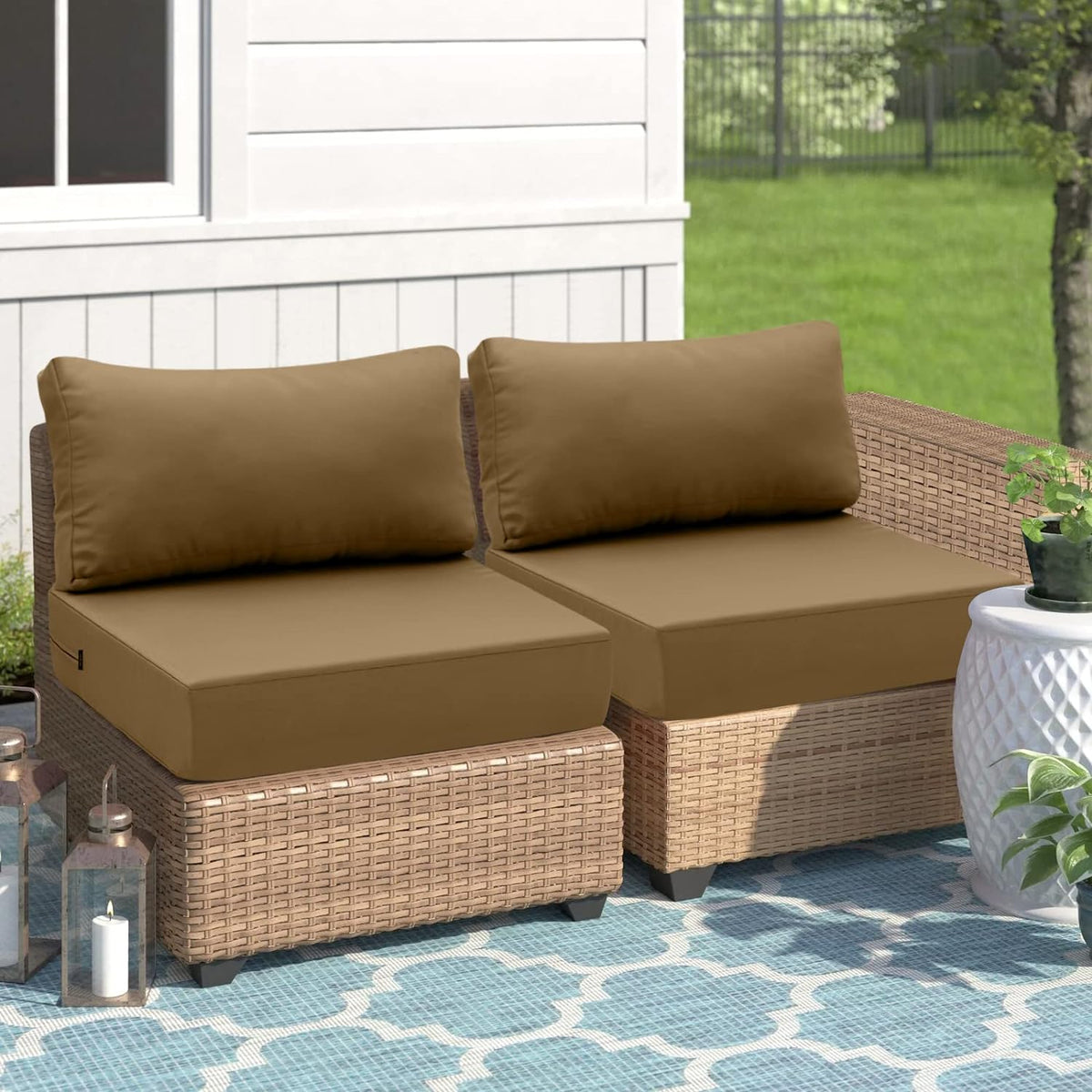 Hampton Bay Replacement Cushions for Sofa Couch Chair, Water-Resistant Canvas; Natural; Khaki